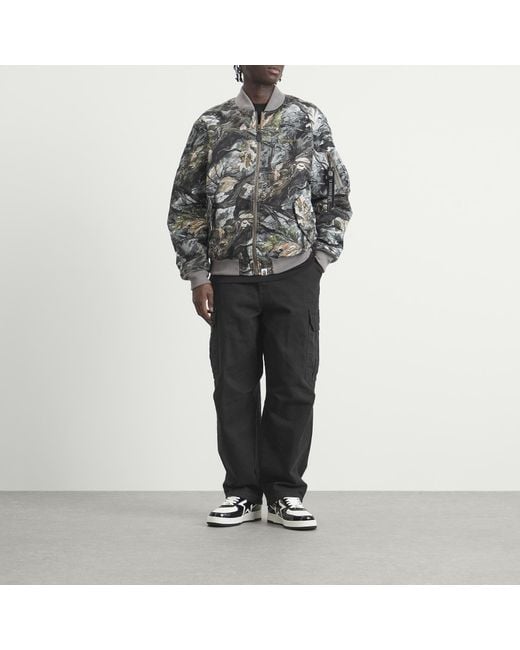 A Bathing Ape Gray Tree Edge Camo Bomber Jacket for men