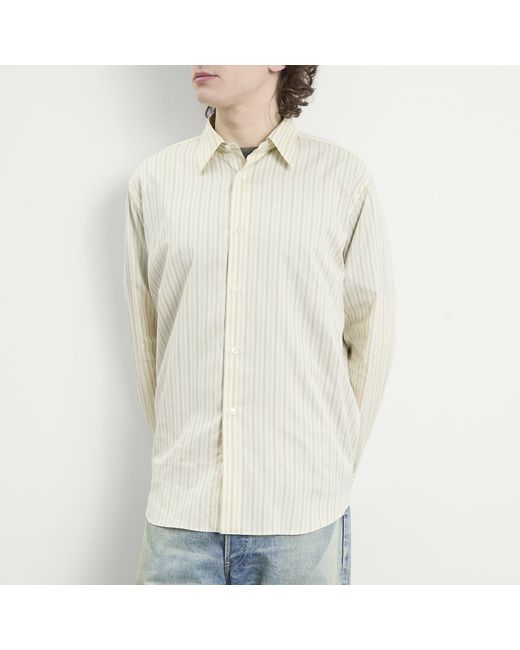 Auralee White Cotton Silk Stripe Shirt for men