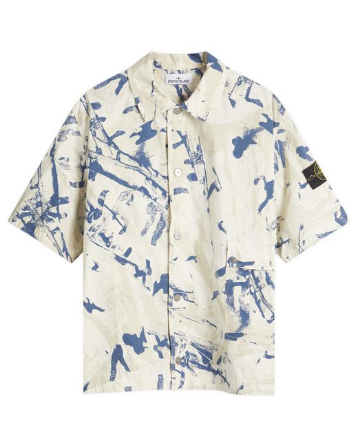 Stone Island Blue Scan Camo Ripstop-Ovd Short Sleeve Shirt for men