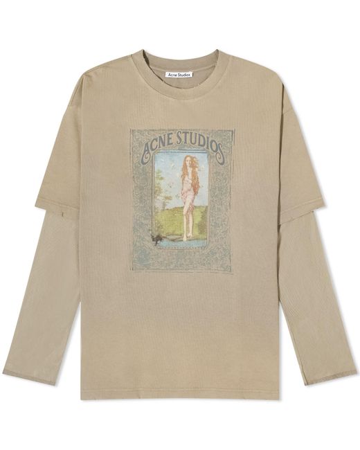Acne Natural Long Sleeve Mermaid Print T-Shirt