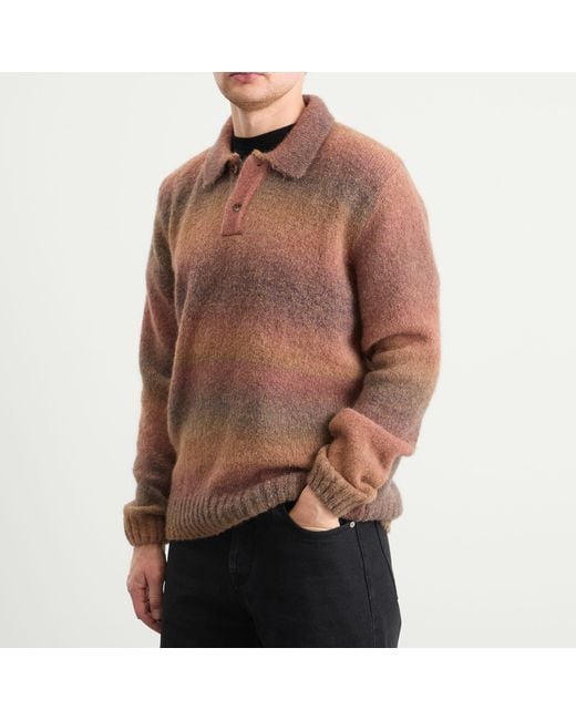 Palmes Brown Alpaca Long Sleeve Knit Polo for men