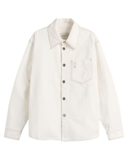 AMI White Ami De Coeur Light Denim Overshirt for men