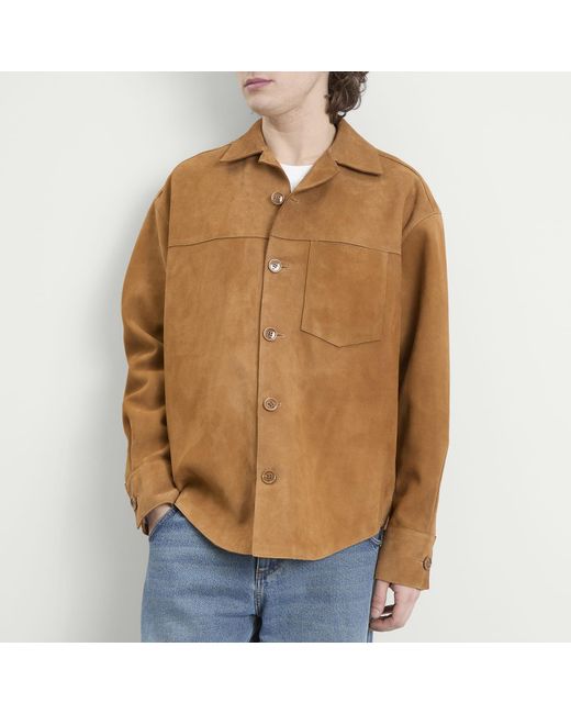 AMI Brown Suede Buttoned Overshirt for men
