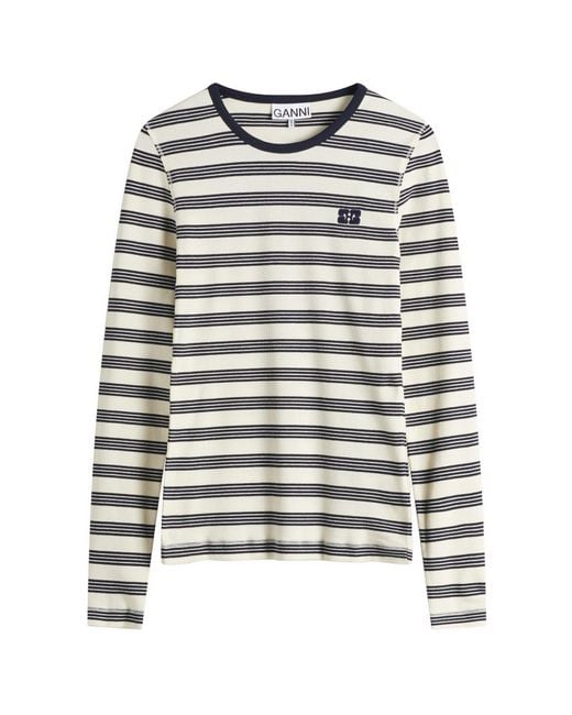 Ganni Gray Stripe Long Sleeve T-Shirt