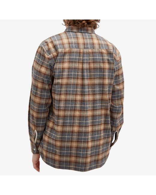 Universal Works Brown Lazy Day Check Shirt for men