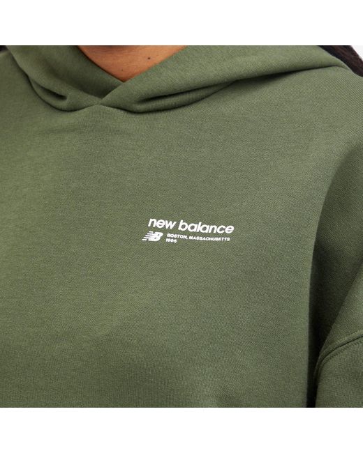 New Balance Green Linear Heritage Brushed Back Fleece Hoodie