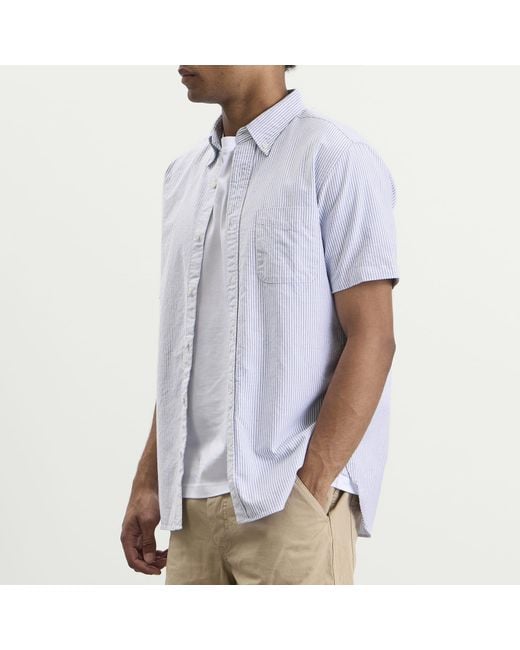 Beams Plus White Button Down Short Sleeve Shirt for men