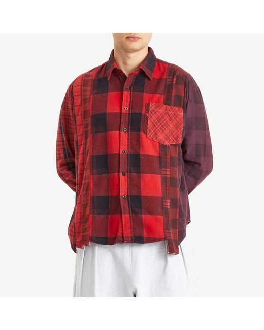Needles Red 7 Cuts Wide Over Dyed Flannel Shirt for men