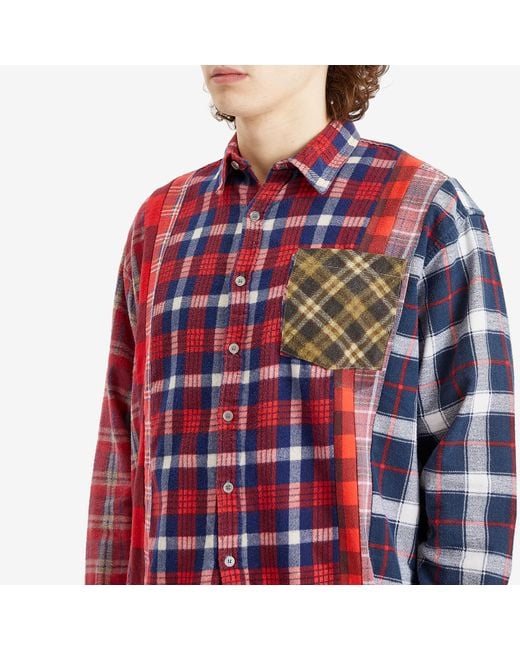 Needles Blue Rebuild 7 Cuts Flannel Shirt for men