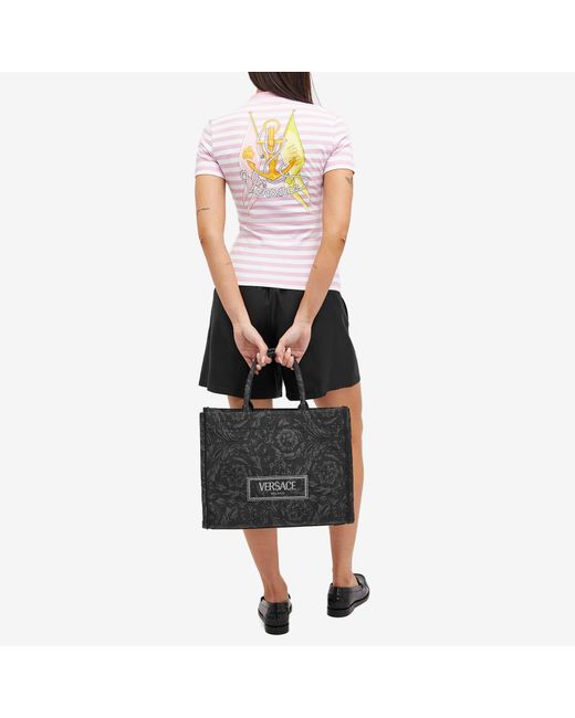 Versace Pink Fitted Stripe Logo T-Shirt