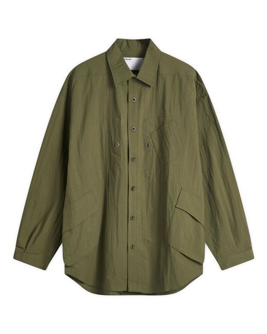 Poliquant Green In-Outside Pockets Oversized Cpo Shirt Jacket for men
