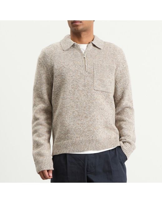 Wax London Gray Alpha Plain Stitch Zip Polo for men