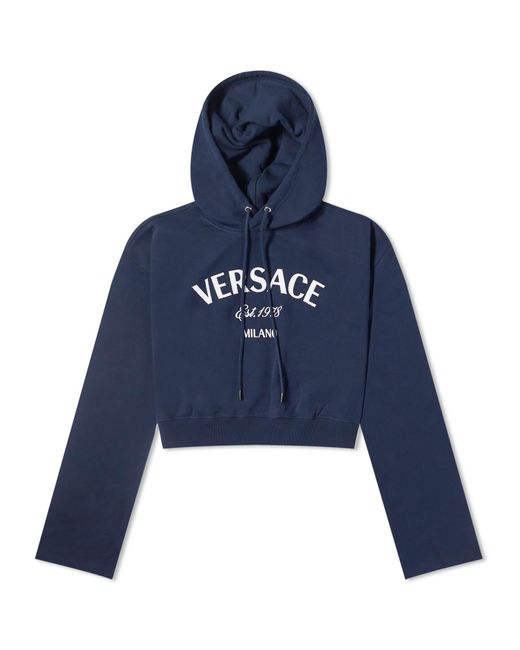 Versace Blue Cropped Hoodie With Front Logo