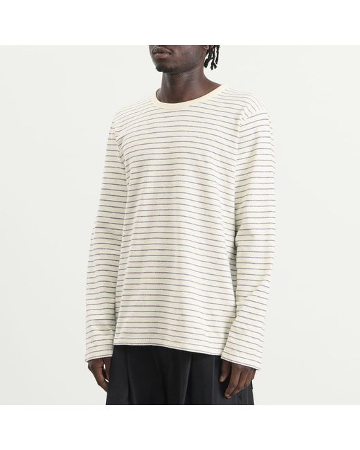 Folk White Long Sleeve Textured Stripe T-Shirt for men