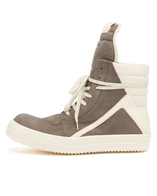 Rick Owens Brown Leather And Nubuck Geobasket Sneakers for men