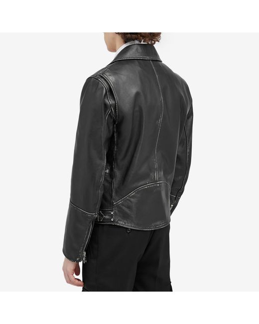 Alexander McQueen Black Distressed Essential Leather Biker Jacket for men