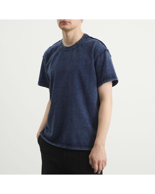Les Tien Blue Heavyweight Binded Neck Inside Out T-Shirt for men