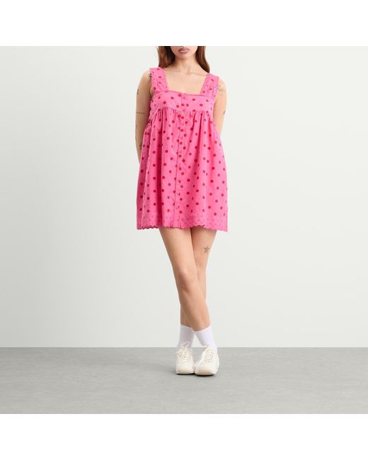 damson madder elspeth linen blend embroidered mini nap dress in Pink Cut to a mini length Damson Madder Elspeth Linen Blend