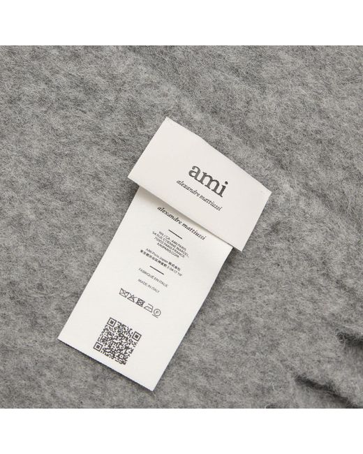 AMI Gray Hairy Alpaca Wool Scarf for men