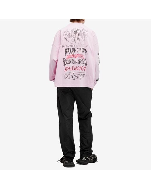 Balenciaga Pink Metal Logo Long Sleeve T-Shirt for men