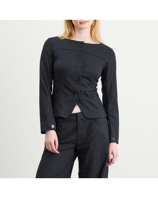 Peachy Den Black Bardot Long Sleeve Button Front Top