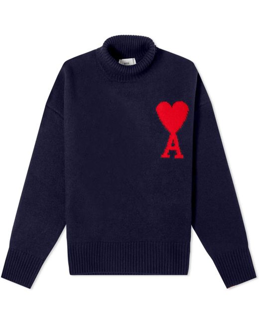 AMI Blue Large A Heart Roll Neck Knit for men