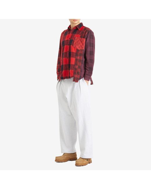 Needles Red 7 Cuts Wide Over Dyed Flannel Shirt for men