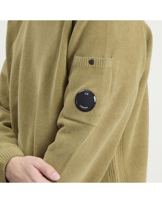 C P Company Green Cotton Chenille Crewneck Lens Sweater for men