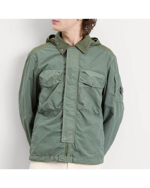C P Company Green Flatt Nylon Mixed Goggle Overshirt for men