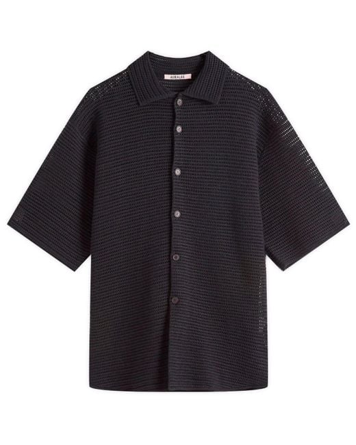 AURALEE Cotton Mesh Knit Half Sleeved Shirt in Black for Men
