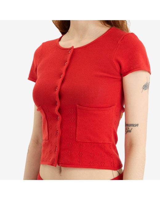 Peachy Den Red Marie Knit Polo Top