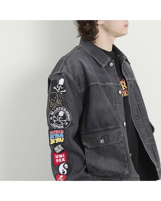 MASTERMIND WORLD Black Patched Denim Jacket for men