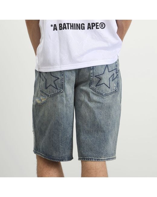 A Bathing Ape Blue Sta Denim Shorts for men