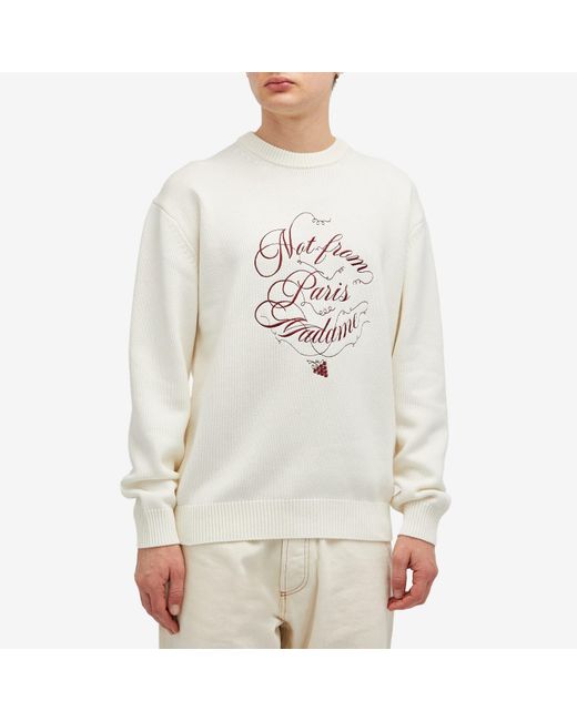 Drole de Monsieur White Not From Paris Madame Caligraphy Crew Knit for men
