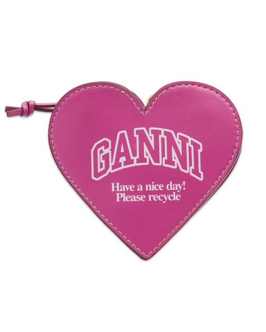 Ganni Purple Funny Heart Zip Coin Purse