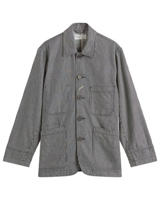 Universal Works Gray Hickory Stripe Original Bakers Jacket for men
