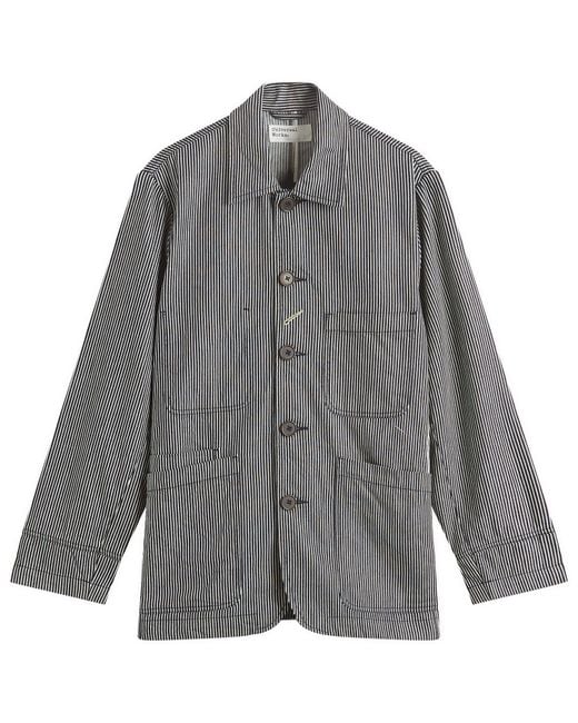 Universal Works Gray Hickory Stripe Original Bakers Jacket for men