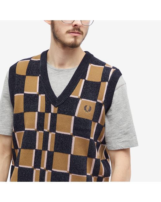 Fred Perry Glitch Chequerboard Knit Vest in Blue for Men | Lyst
