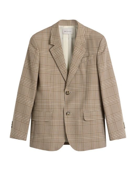 AMI Brown Prince Of Wales Wool Blazer for men