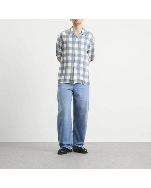 Jil Sander Blue Boxy Fit Short Sleeve Shirt Check Shirt for men