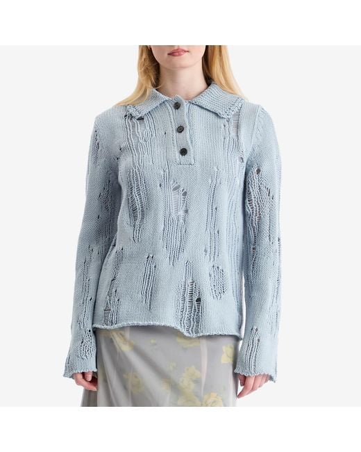 Acne Blue Kummer Natural Cord Mouline Polo Neck Jumper