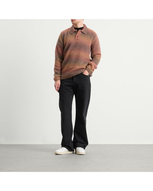 Palmes Brown Alpaca Long Sleeve Knit Polo for men