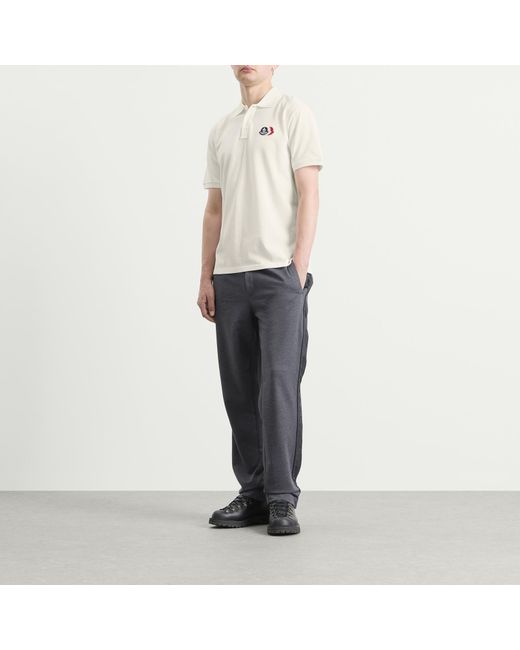 Moncler White Cotton Pique Logo Polo for men