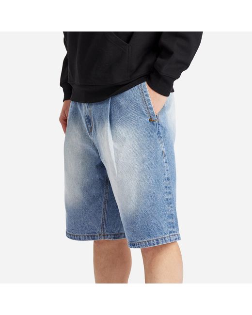 Dime Blue Pleated Denim Shorts for men