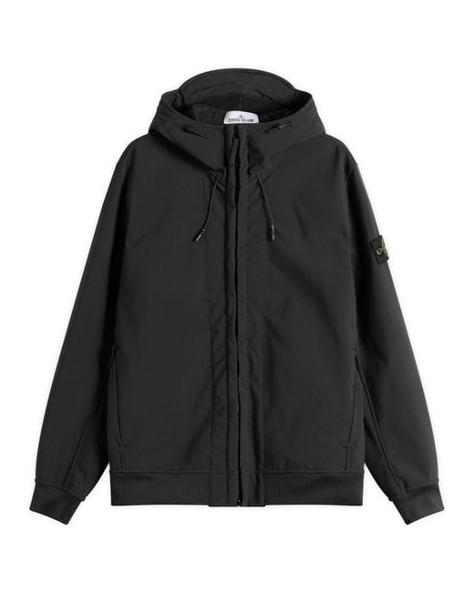 Stone Island Black Soft Shell-R Hooded Jacket for men
