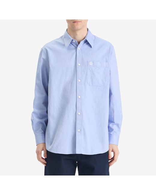 Gucci Blue Oxford Cotton Long Sleeve Shirt for men