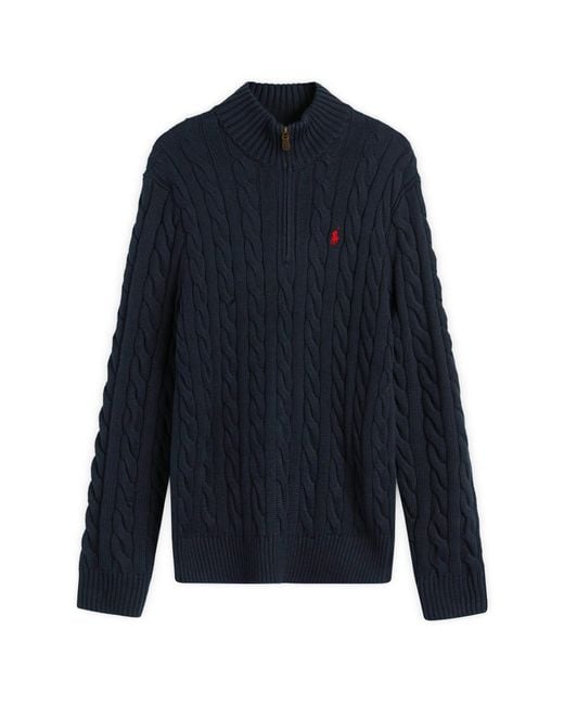 Polo Ralph Lauren Blue Cable Knit Half Zip Jumper for men