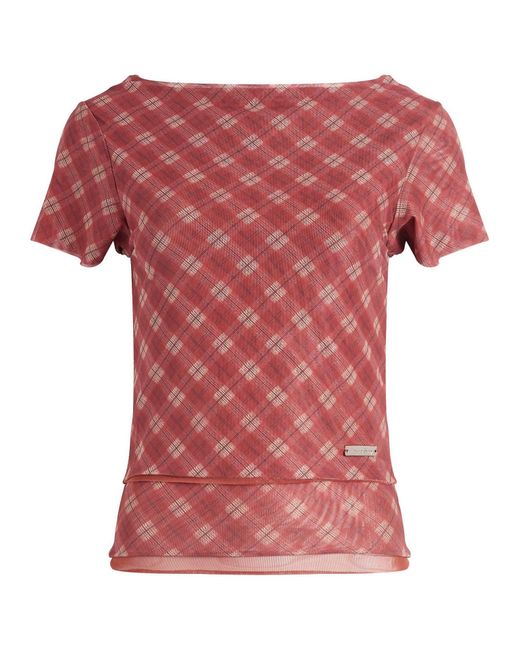 House Of Sunny Pink Retro Check Mesh Top