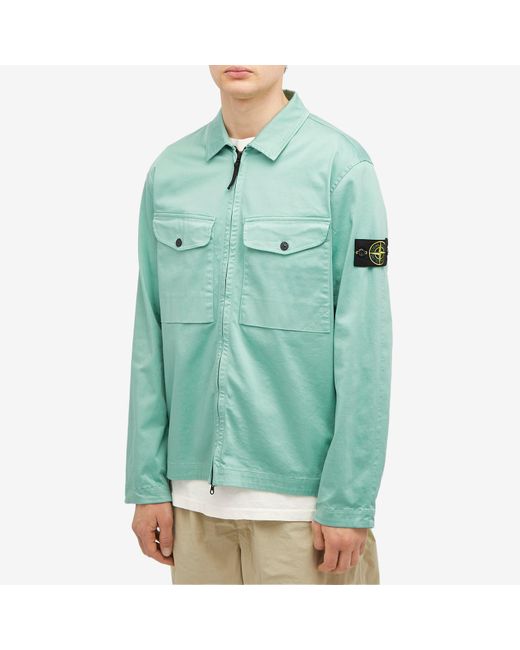 Stone Island Green Stretch Cotton Double Pocket Shirt Jacket for men