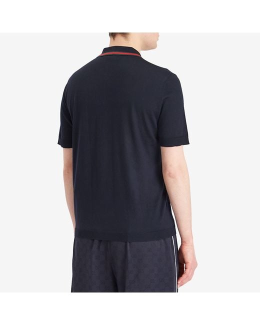 Gucci Blue Fine Gauge Wool Short Sleeve Polo Shirt for men